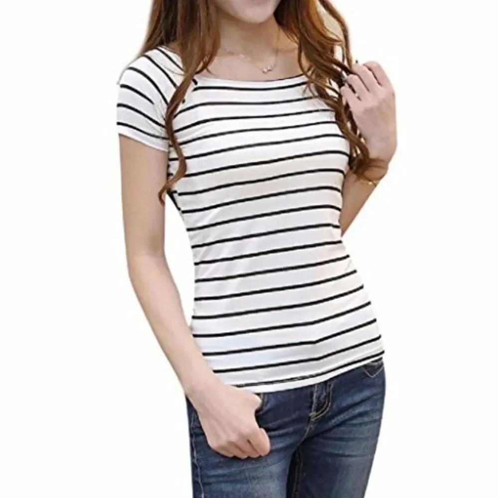 BRAND NEW MAX STUDIO STRIPE SHORT SLEEVE WOMEN"S T-SHIRT